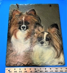 Original oil painting of 2 papillons on slate